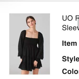 Urban outfitters river smocked long sleeve mini dress black